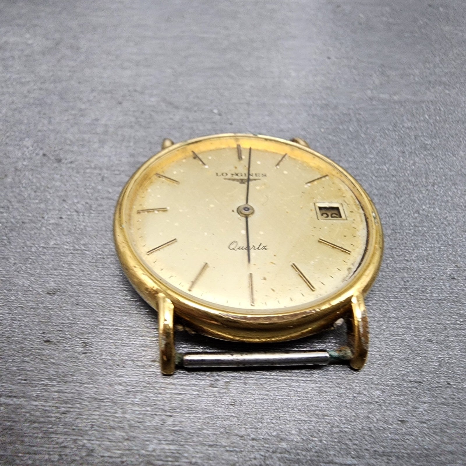 Longines Watch Men 33mm Gold Dial Gold Tone Date Round 970 6399 PARTS3
