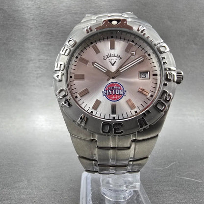 Callaway Dive Watch Men 41mm Silver Dial Silver Tone Date Round New Battery5