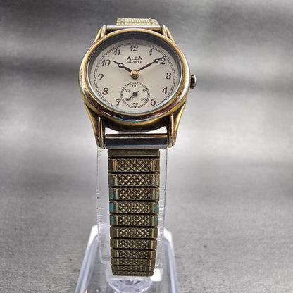 Seiko Alba Watch Women 23mm Ivory Dial Gold Tone Round V802-0020 New Battery VTG5