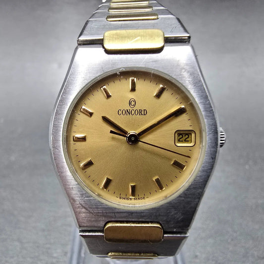 Concord Freedom Watch Women 23mm Gold Dial Two Tone Date Round New Battery0