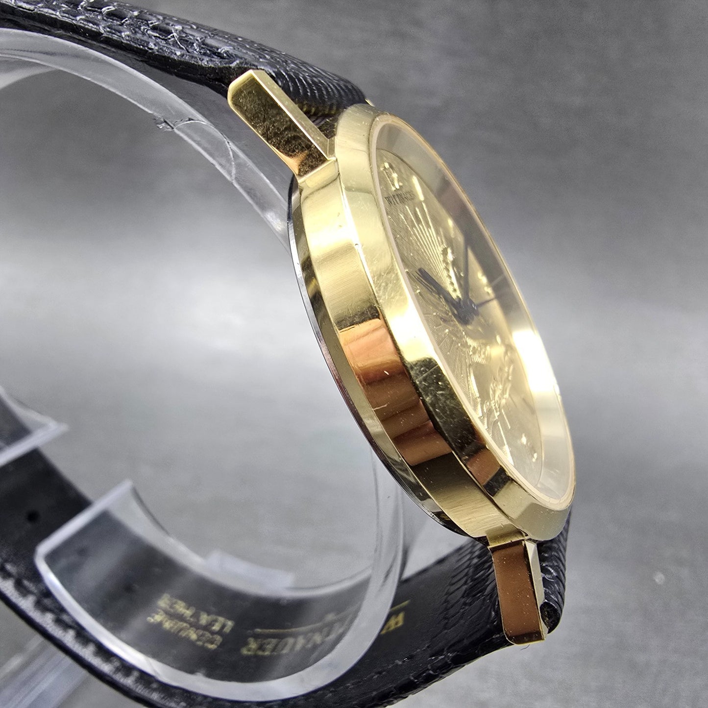 Wittnauer Pegasus Watch Men 34mm Gold Dial Gold Tone Round New Battery VTG3