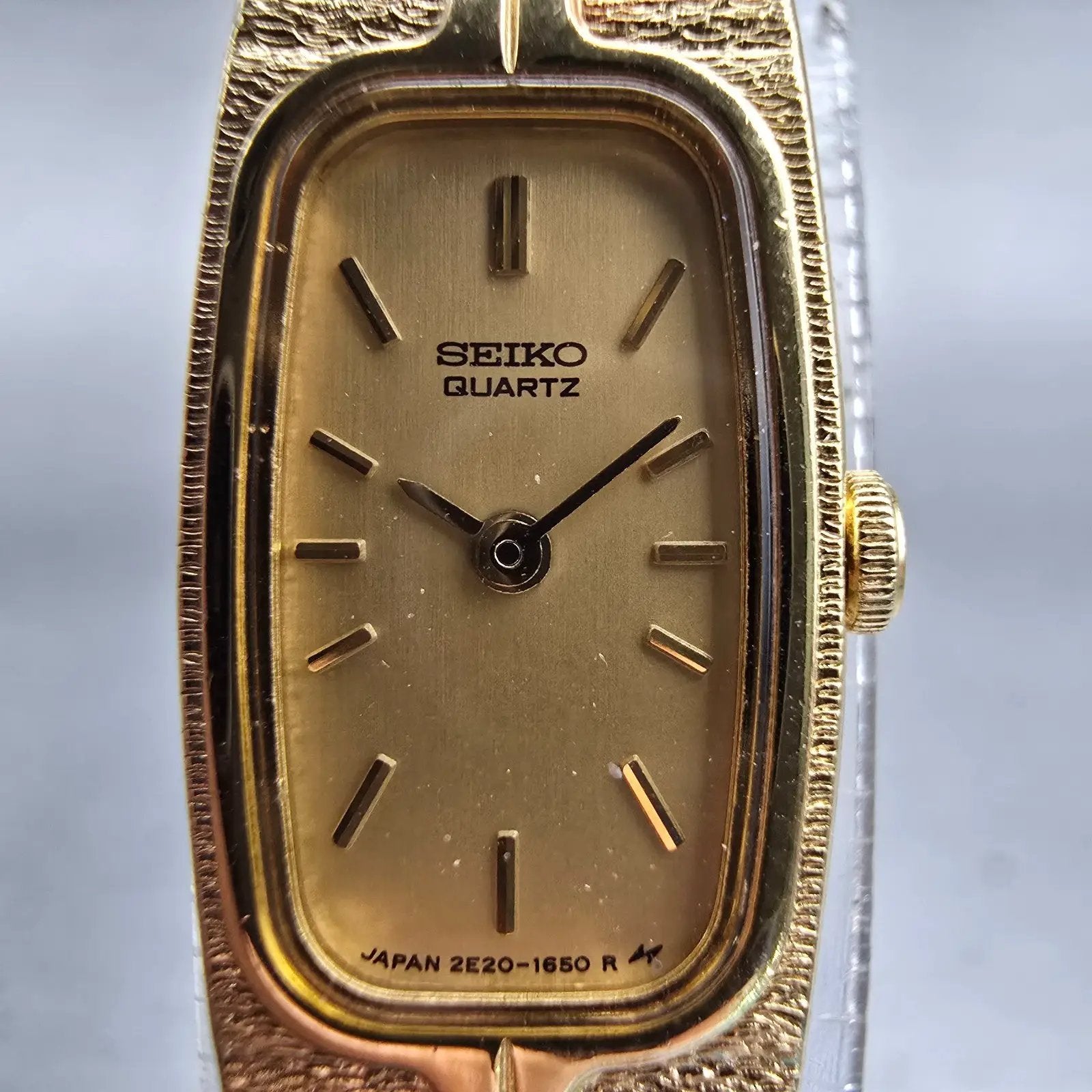 Seiko Watch Women 13mm Gold Dial Gold Tone Rectangle 2E20-6319 New Battery VTG1