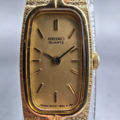 Seiko Watch Women 13mm Gold Dial Gold Tone Rectangle 2E20-6319 New Battery VTG1