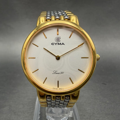 Cyma Louis XV Watch Men 32mm White Dial Two Tone Round M349 New Battery0