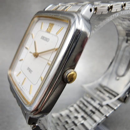 Seiko Spirit Tank Watch Men 28mm White Dial two Tone 7n01-5210 New Battery