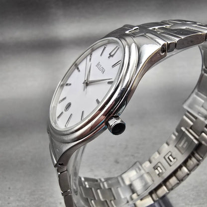 Bulova Watch Men 38mm White Dial Silver Tone Date Round 96B106 New Battery2