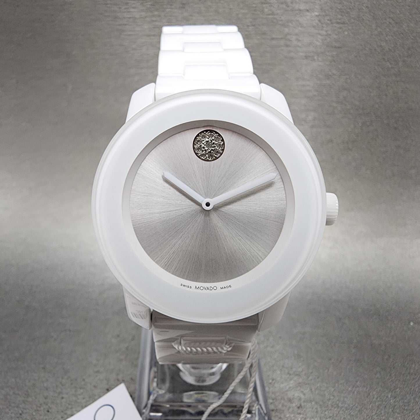 Movado Bold Watch Women 36mm White Dial White Ceramic Crystal Accent New Battery0