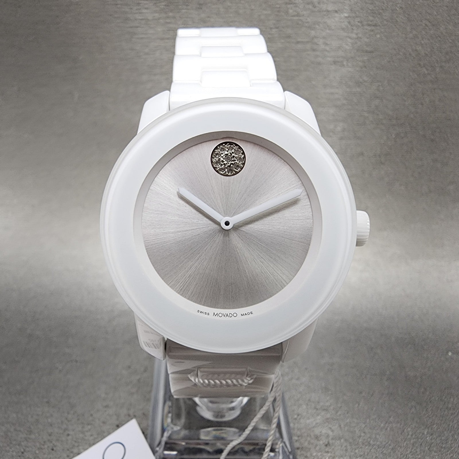 Movado Bold Watch Women 36mm White Dial White Ceramic Crystal Accent New Battery0