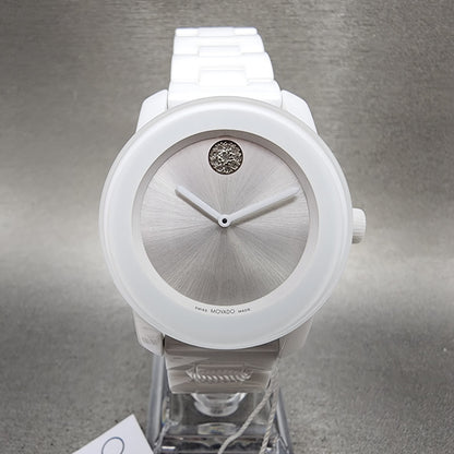 Movado Bold Watch Women 36mm White Dial White Ceramic Crystal Accent New Battery0
