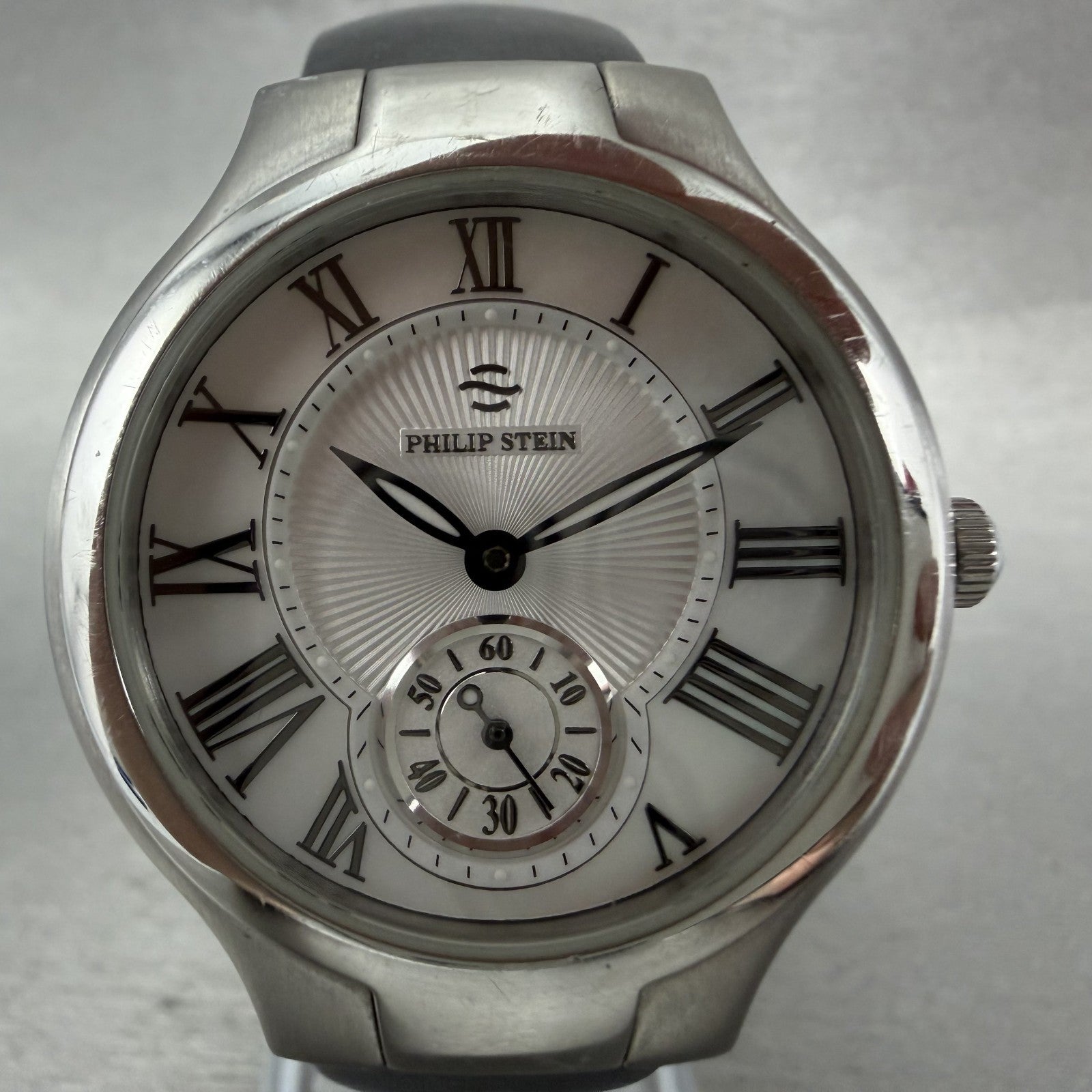 Philip Stein Watch Women 35mm MOP Dial Silver Tone Small Seconds New Battery1