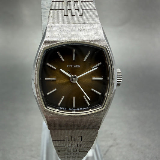 Citizen Watch Women 20mm Brown Dial Silver Tone Manual 4-681941 Runs Vintage0
