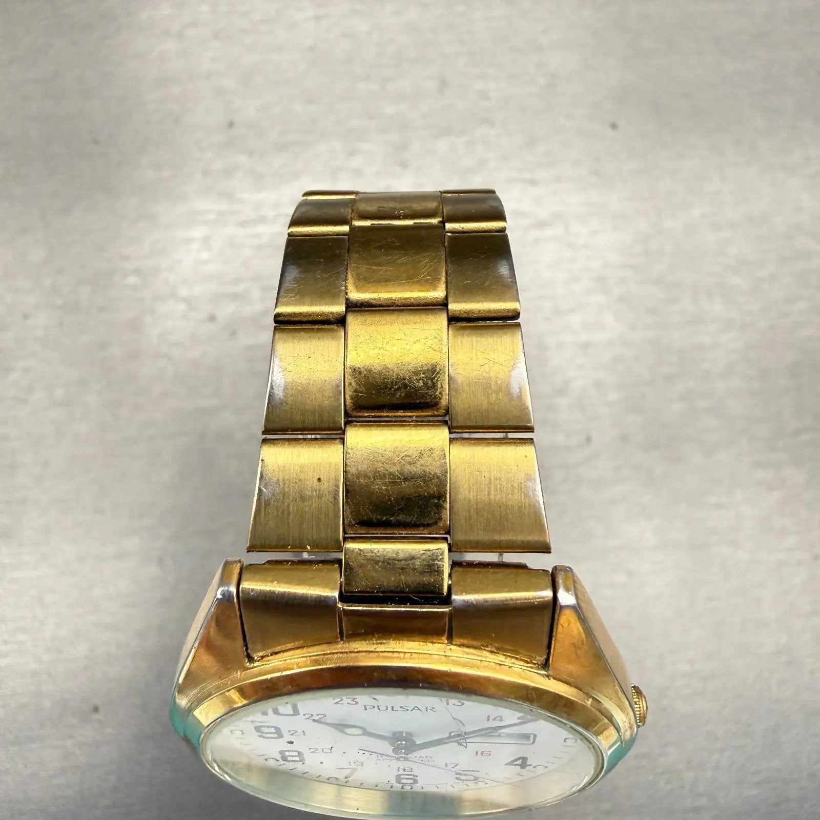 Pulsar Railroad Approved Watch Men 36mm White Dial Gold Daydate V733-9A40 NewBat4