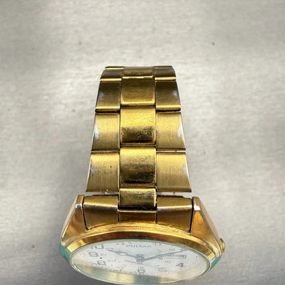 Pulsar Railroad Approved Watch Men 36mm White Dial Gold Daydate V733-9A40 NewBat4