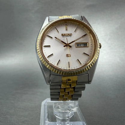 Seiko SQ President Watch Men 36mm Silver Dial Two Tone Daydate Round New Battery5