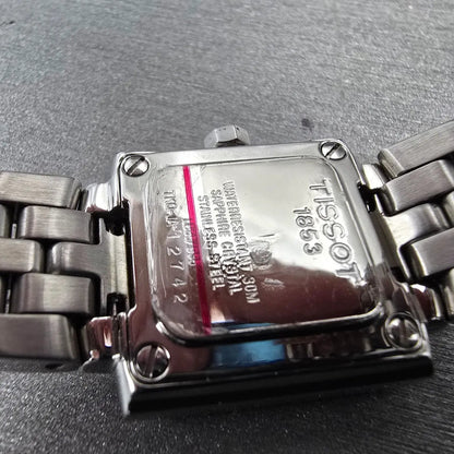 Tissot T-Trend Tank Watch Women 22mm Black Dial Steel Rectangle New Battery9