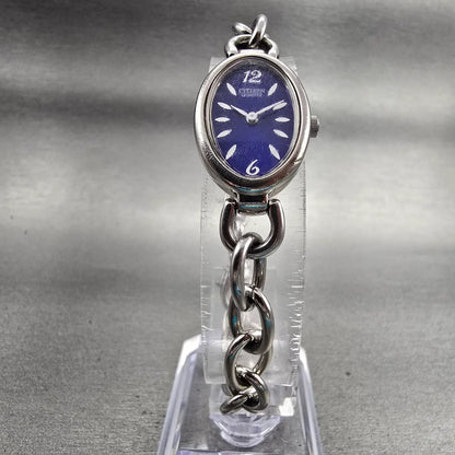 Citizen Watch Women 16mm Blue Dial Silver Tone Oval 5421-S011426 New Battery5