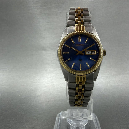 Seiko SQ Watch Women 24mm Blue Dial Two Tone Daydate 24mm Round New Battery B125