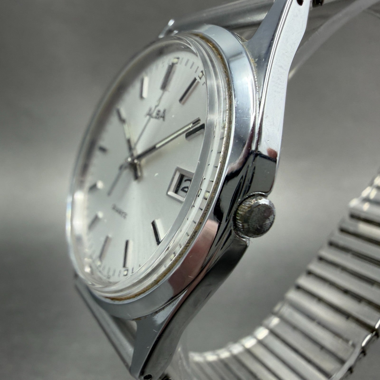 Seiko Alba Watch Men 36mm Silver Dial Silver Tone Date Y142-8160 New Battery VTG2