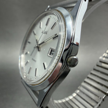 Seiko Alba Watch Men 36mm Silver Dial Silver Tone Date Y142-8160 New Battery VTG2