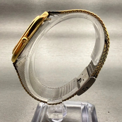 Seiko Watch Men 28mm Gold Dial Gold Tone Rectangle 6530-5329 New Battery VTG6