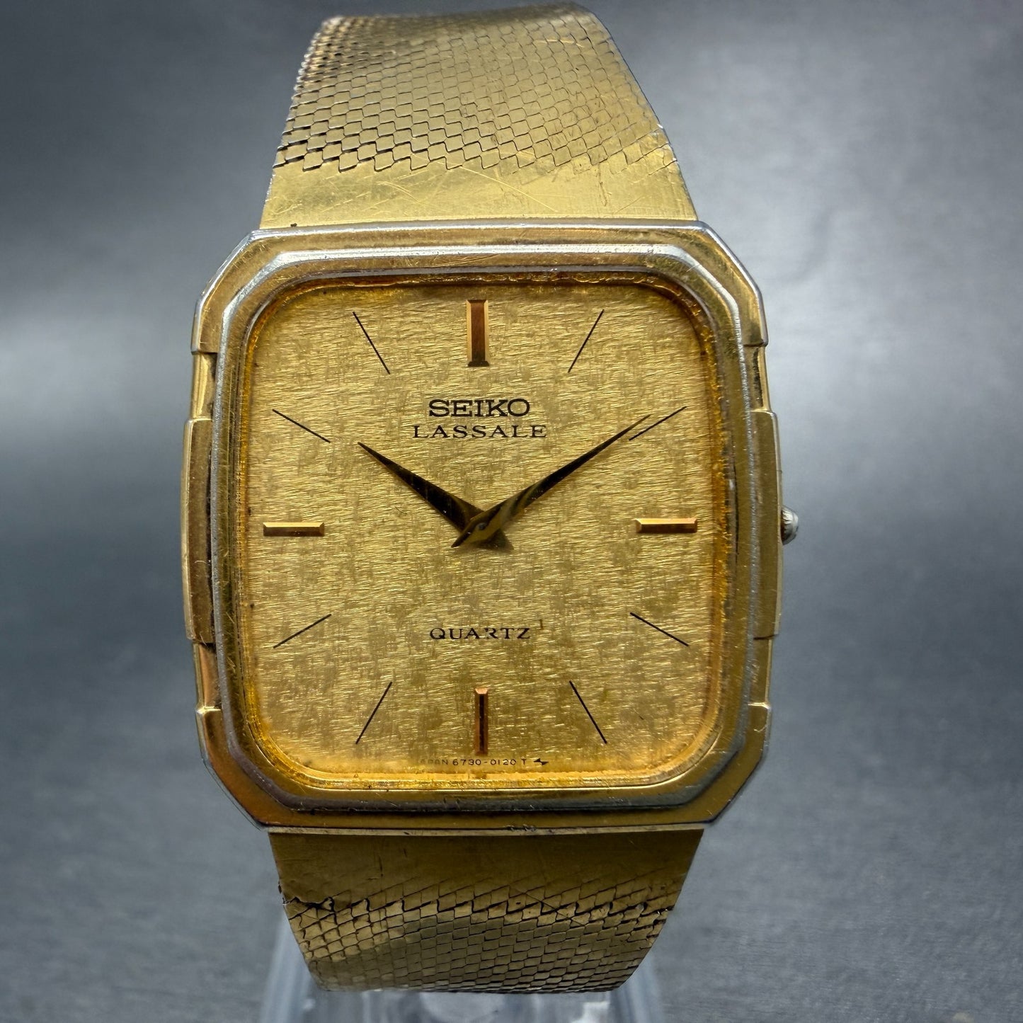 Seiko Tank Lassale Watch Men 27mm Champagne Dial Gold Tone 6730-5059 PARTS VTG0