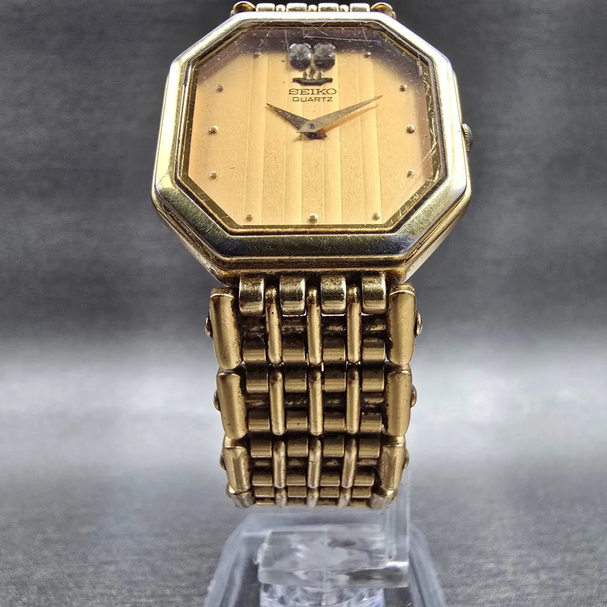 Seiko Watch Men 28mm Gold Dial Gold Tone Octagon 5P30-5040 New Battery Vintage5