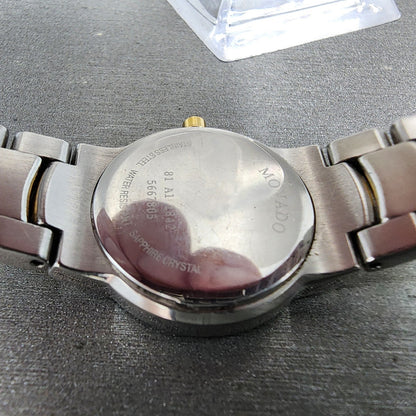 Movado Amorosa Watch Women 25mm Black Dial Two Tone Round 81.A1.1842 New Battery9