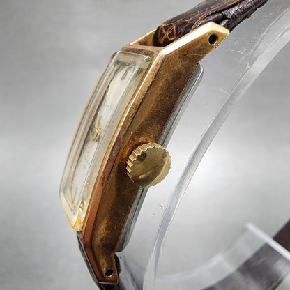 Fine Seiko Tank Watch Women 11mm Silver Dial Gold Plated Manual Wind Runs VTG2
