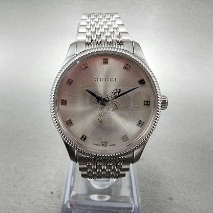 Gucci G-Timeless Watch Women 29mm Silver Dial Steel Round Bracelet YA1265019