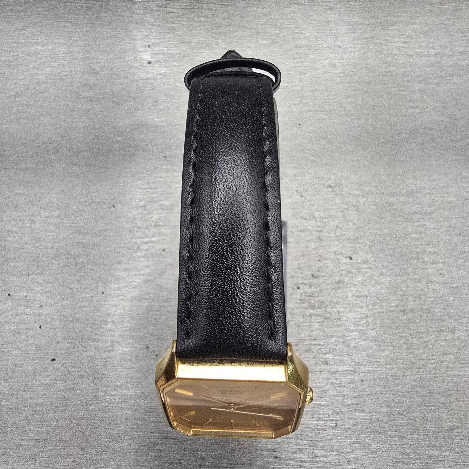 Seiko Tank Watch Men 28mm Gold Dial Gold Tone Date Rectangle 6532-5079 New Batt4