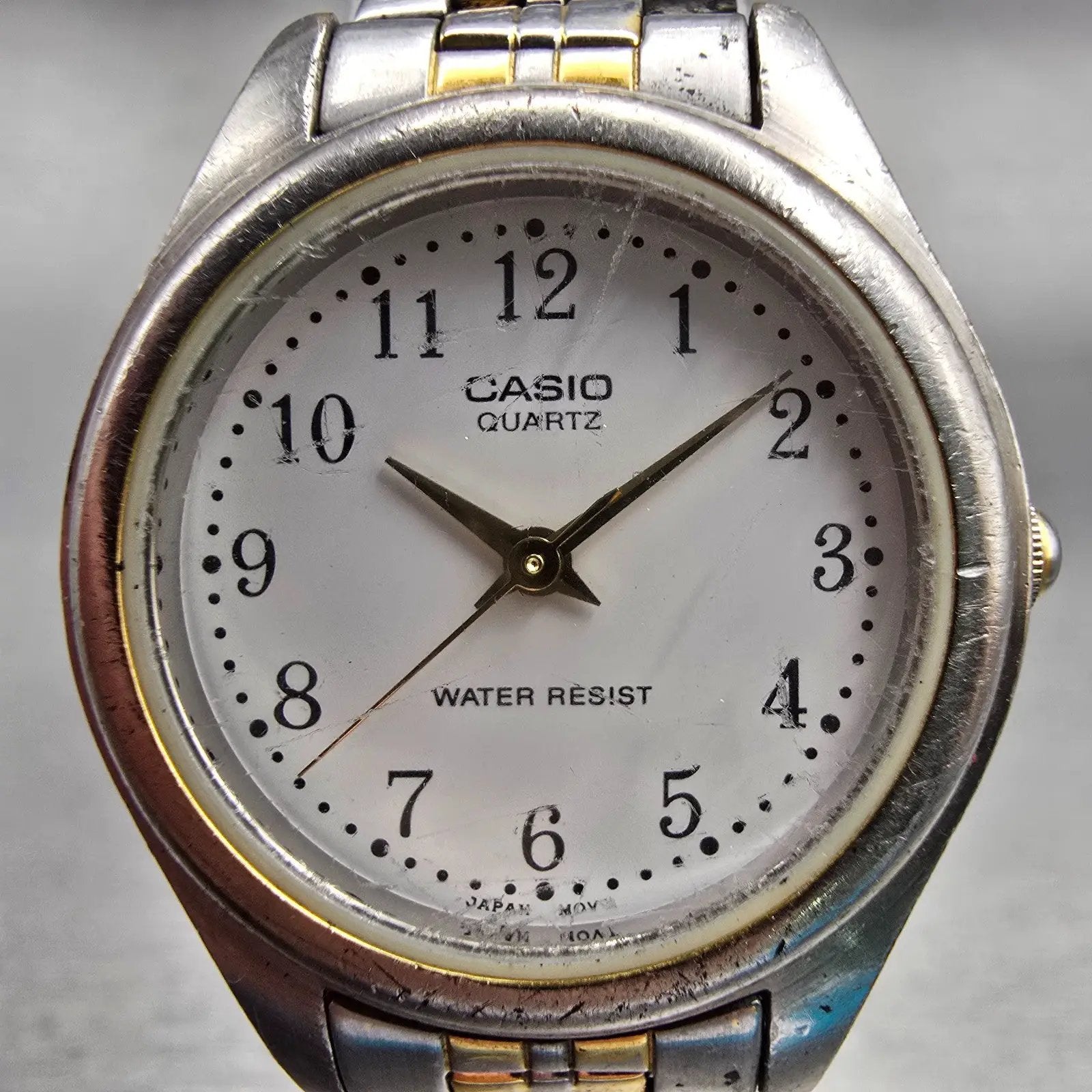 Casio Watch Women 27mm White Dial Two Tone Round LTP-1129 New Battery1