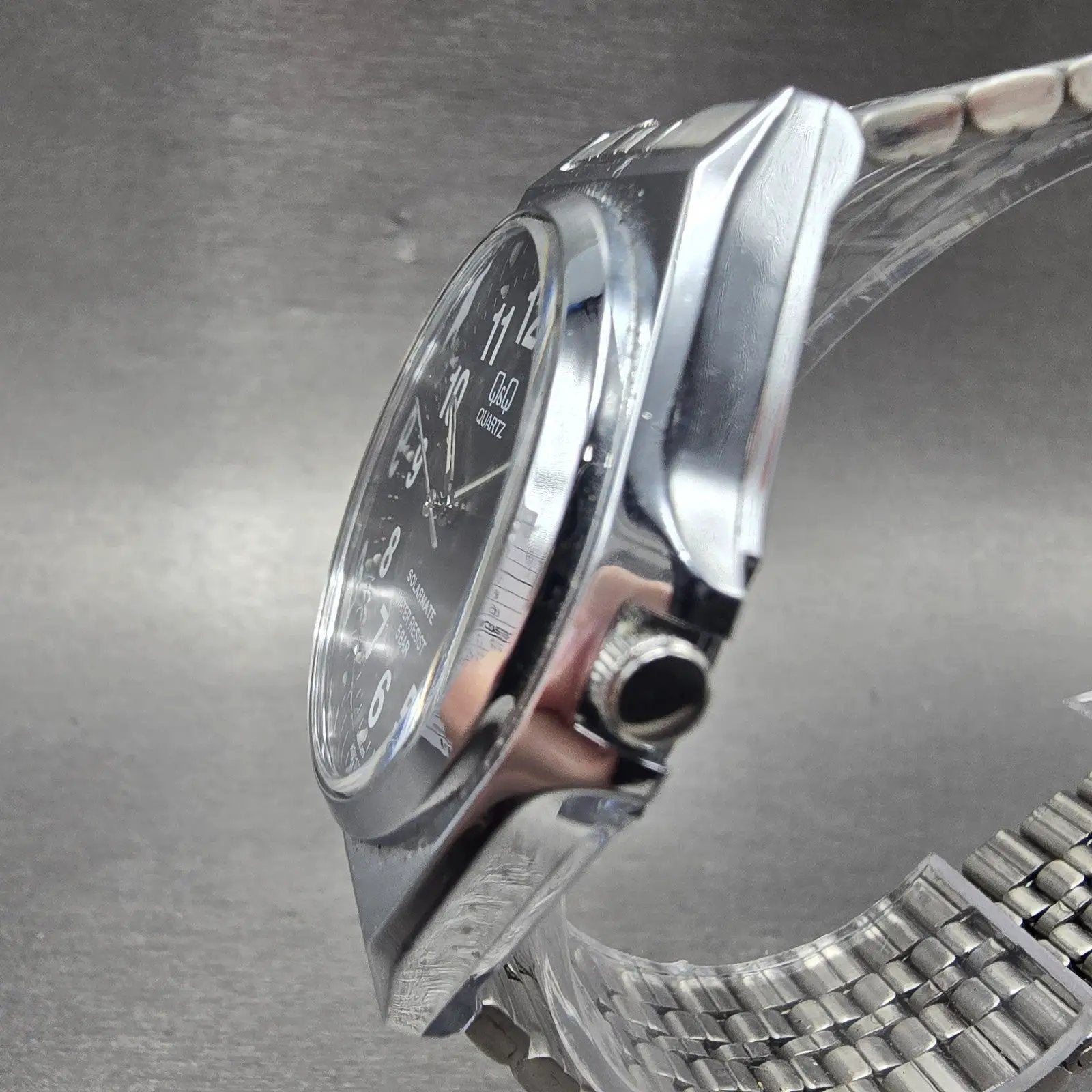 Citizen Q&Q Solarmate Watch Men 36mm Black Dial Silver Tone Round EL31 Runs2