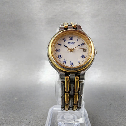 Seiko Watch Women 24mm White Dial Two Tone Date Round 7N826B29 New Battery5