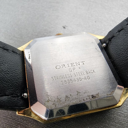 Orient Tank Watch Men 27mm Black Dial Black & Gold Tone I53543540 New Battery10