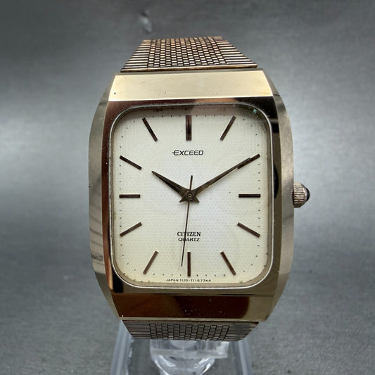 Citizen Exceed Watch Men 29mm Champagne Dial Rose Gold Tone Rectangle 7120 PARTS0