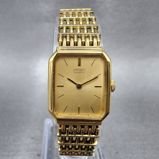 Seiko Tank Watch Women 16mm Champagne Dial Gold Tone 2c205449 New Battery0