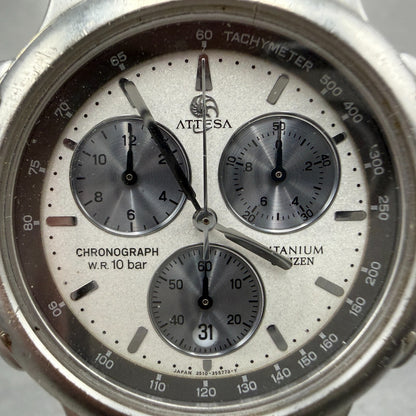 Citizen Attesa Chronograph Watch Men 38mm Silver Dial Titanium Date New Battery1