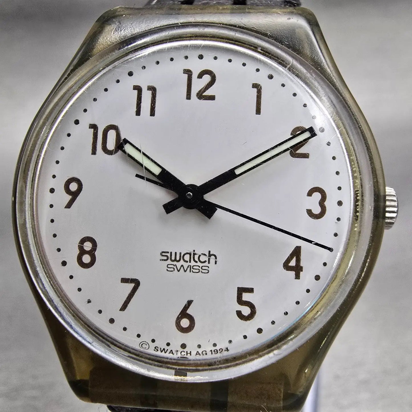Swatch Watch Men 34mm White Dial Gray Tone Round GM132 READ!!! New Battery1