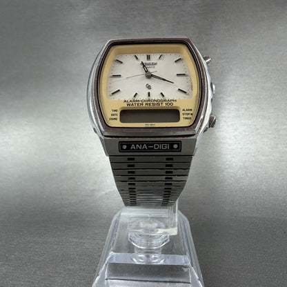 Citizen CQ Analog Digital Watch Men 34mm White Dial Silver Tone Alarm PARTS6