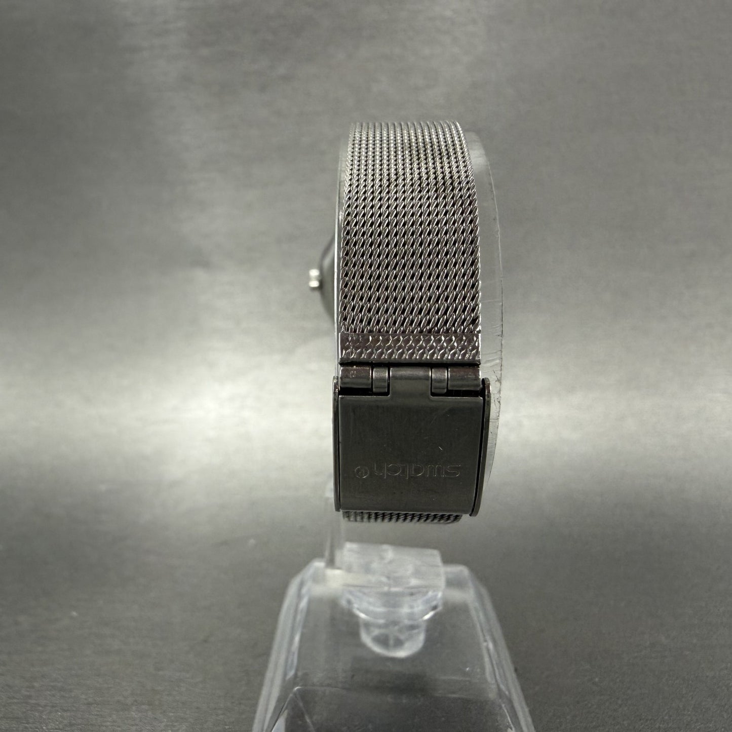 Swatch Irony Libertine Watch Women 24mm Silver Dial Steel Mesh Band New BatteryA7