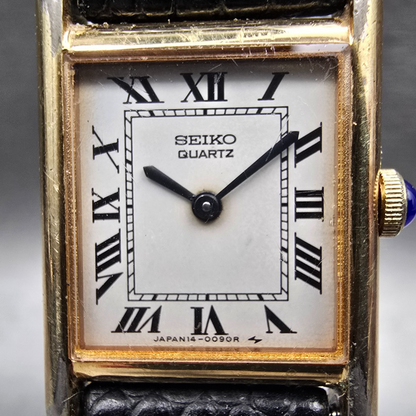 Seiko Tank Watch Women 17mm White Dial Gold Tone Rectangle 1400-5039 New Battery1