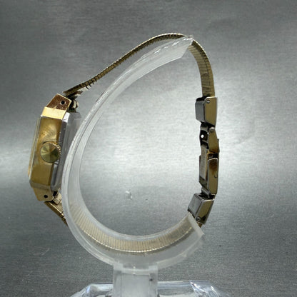 Seiko Tank Watch Women 18mm Green Dial Gold Tone Manual Rectangle 11-3990 Runs 16