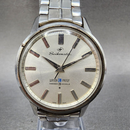Seiko Seikomatic Watch Men 36mm Silver Dial Silver Tone J13044 Runs READ!!!