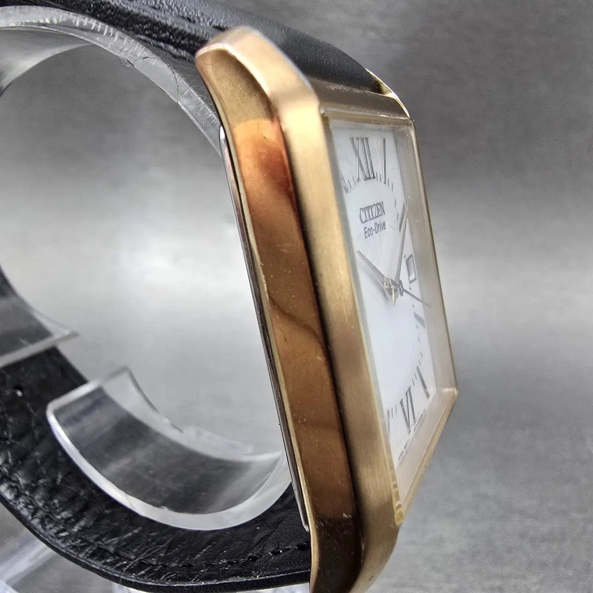 Citizen Eco-Drive Tank Watch Men 31mm White Dial Rose Gold Date Rectangle Runs3
