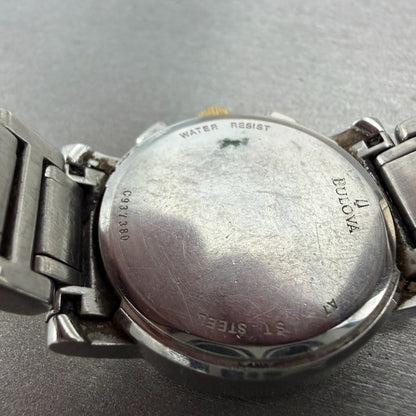 Bulova Chronograph Watch Women 30mm Black Dial Two Tone Date 98W15 New Battery9