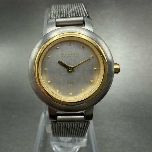 Skagen Watch Women 23mm Silver Dial Two Tone Round Mesh 120SGS New Battery0