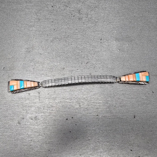 Navajo Sterling Silver Watch Band Tips 11mm Turquoise Coral R Francis  Vintage0