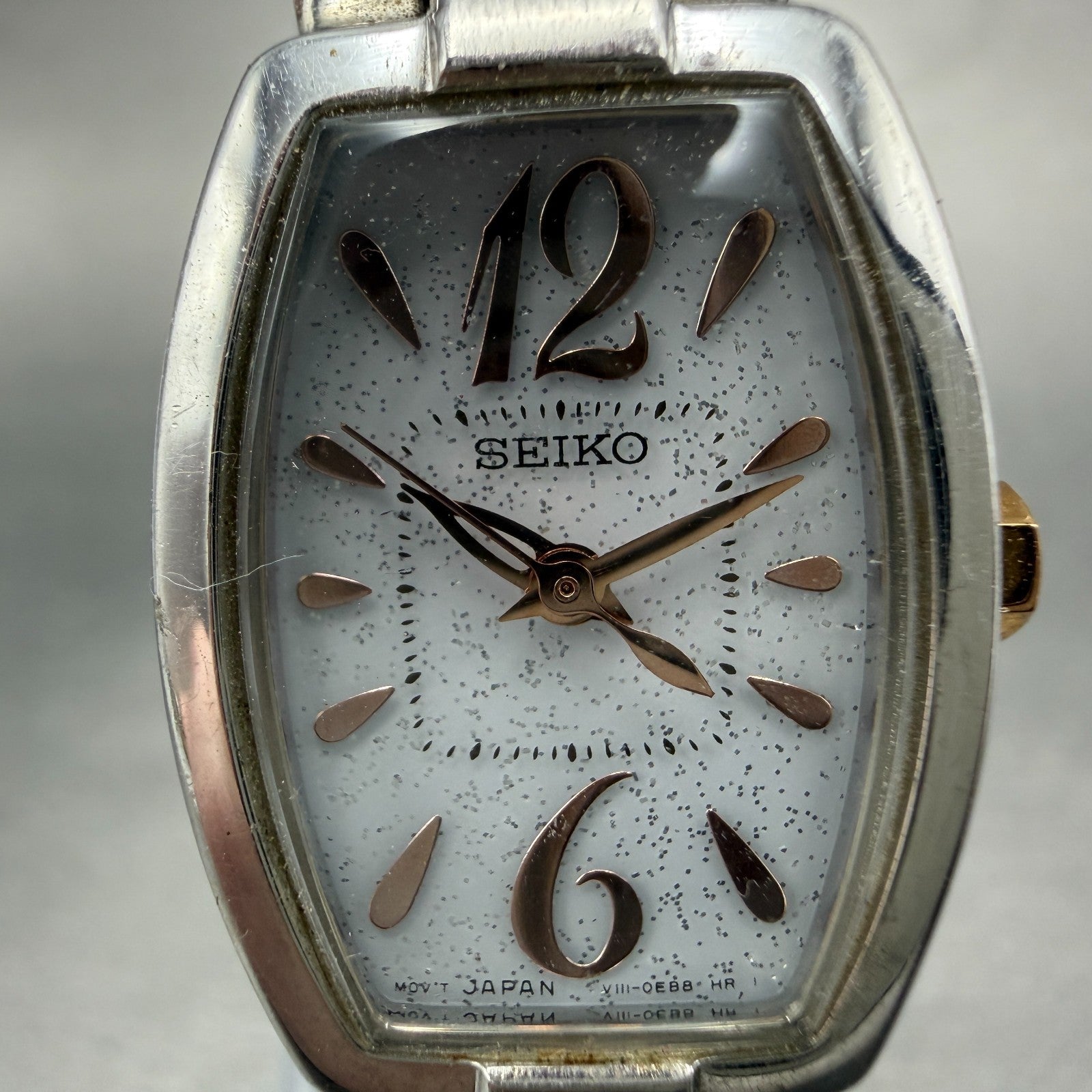 Seiko Solar Tank Watch Women 18mm White Dial Two Tone Rectangle Lukia Runs FD31