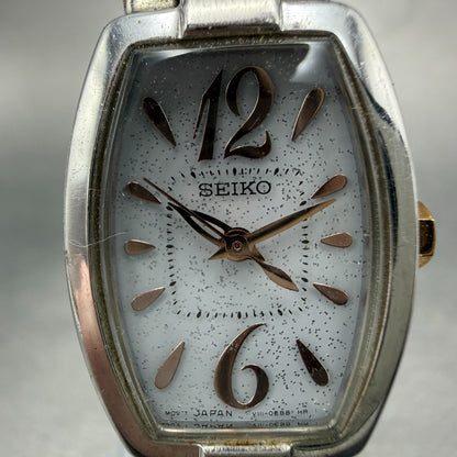 Seiko Solar Tank Watch Women 18mm White Dial Two Tone Rectangle Lukia Runs FD31