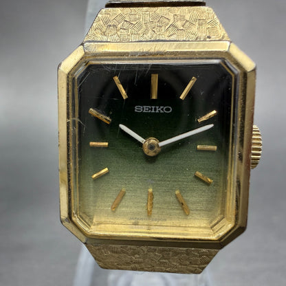 Seiko Tank Watch Women 18mm Green Dial Gold Tone Manual Rectangle 11-3990 Runs1